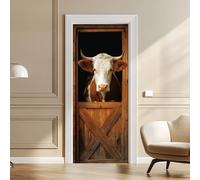 arricraft 2 fogli autoadesivi per porta, 80 cm x 200 cm, stile vintage, motivo mucca, granaio, murales, in PVC, rimovibile, decorazione per camera da letto e soggiorno