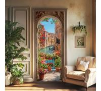 arricraft 2 fogli di adesivi per porta, motivo: città acquatica italiana, 80 cm x 200 cm, stile vintage, in PVC, rimovibile, decorazione per camera da letto, soggiorno