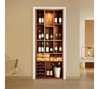 arricraft 2 Pezzi Adesivi Autoadesivi per Porte, 80x200 cm Adesivi Murali per Porte con Motivo Retrò Mobiletto del Vino Calici di Vino in PVC Porte Rimovibili Carta da Parati Decorazione per Camere da