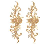 arricraft 2 toppe in pizzo 3D color oro, ricamate, con perline e strass, da cucire, per fai da te, abiti da sposa, 13 x 36 cm