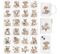 arricraft 24 pz BOHO Animali Tema Tazza Stampa UV Transfer Papers, 24 Stili Animali Circondati Da Fiori UV DTF Adesivi per Avvolgere Tazze di Vetro Da 16 OZ adesivi per mobili decorativi