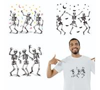 arricraft 4 fogli di adesivi termotrasferibili in tessuto con scheletri danzanti, adesivi termotrasferibili con scheletri, stelle e lune per decorare magliette, zaini e abbigliamento per famiglie