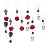 arricraft 4 paia di orecchini di Halloween con teschio, rose in acciaio inox, con teschio, perline di rosa, per il giorno dei morti, confezione grande per donne, feste, festival, abbigliamento