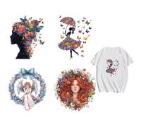 arricraft 4 pz Silhouette Femminile Toppe Termoadesive Adesivi, Adesivi Termoadesivi In Plastica, Fiori, Angeli, Farfalle, Lavabili, Termoadesivi per Magliette, Borse, Abbigliamento