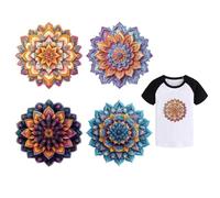 arricraft 4 pz. Toppe Termoadesive, 4 Dimensioni Mandala Pattern Adesivi Termoadesivi Intricati Bellissimi Adesivi Trasferimento Termico A Forma di Fiore Toppe Lavabili In PET per Vestiti