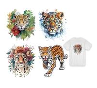 arricraft 4 pz. Toppe Termoadesive Leopardo, 4 Dimensioni Fiori Piante Animali Bestia Adesivi Da Stirare Caccia Leopardo Adesivi A Trasferimento Termico PET Toppe Lavabili per Fai Da Te Vestiti