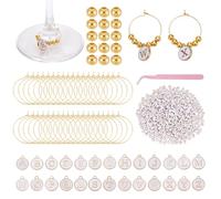 arricraft 50 Set personalizzato bicchiere di vino incanti anelli, tra cui perline Spacer d'oro lettera smalto incanti tono anelli e pincetta bicchiere di vino marcatori per decorazione di nozze festa