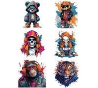 arricraft 6 fogli Adesivi Da Stirare In Tessuto con Animali Graffiti, toppa termoadesiva per tessuti con Teschi di Orsi e Gorilla per Fai Da per Magliette Jeans Zaini Famiglie Abbigliamento Cappelli