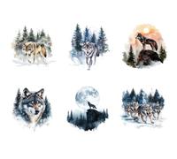 arricraft 6 fogli di Adesivi Da Stirare In Stoffa di Lupo con Pittura A Olio, Adesivi Termoadesivi Wolf Forest Fai Da Te toppa termoadesiva per tessuti per Jeans Zaini Famiglie Abbigliamento Cappelli
