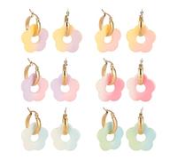 arricraft 6 paia di ciondoli a cerchio a forma di fiore in 6 colori, in acrilico opaco con motivo floreale sfumato e acciaio inossidabile 304, orecchini a cerchio da donna a forma di margherita