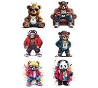 arricraft 6 pz. toppa termoadesiva per tessuti, 6 Dimensioni Hip-Hop Animali Adesivi Da Stirare Moda Orso Scimmia Panda Adesivi A Trasferimento Termico Toppe Lavabili In Plastica per Fai Da Te Vestiti