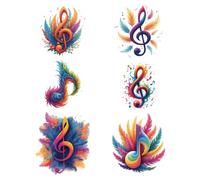 arricraft 6 toppe termoadesive termoadesive, 6 misure, note musicali colorate, termoadesive in plastica, lavabili, per vestiti, decorazioni, zaini, coperture