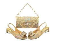 Arrivo delle donne Peep-Toe tacchi e borsa lunga piccola set nigeriano partito scarpe e borsa, Oro, 41.5 EU
