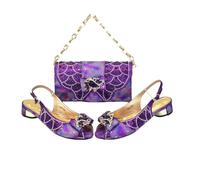 Arrivo delle donne Peep-Toe tacchi e borsa lunga piccola set nigeriano partito scarpe e borsa, Viola, 40.5 EU