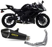 arrow 71854xkn+71659mi, terminale e collettore, impianto completo omologato open x-kone nichrom nero, con fondello carbonio, compatibile con moto kawasaki ninja 650 2017 2018 2019 2020 mototopgun