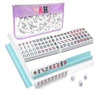 Arrowbash Mini set Mahjong americano include 166 piastrelle bianche, 8 rack con pushers 2,3 cm Mahjong Tile Set con borse di trasporto in PVC