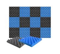 Arrowzoom 12 Pannelli acustici in Schiuma a Nido d'Ape contorti, Pannelli per pareti fonoassorbenti, ignifughi, 25x25x3 cm, Blu e Nero