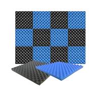 Arrowzoom 12 Pannelli acustici in Schiuma a Nido d'Ape contorti, Pannelli per pareti fonoassorbenti, ignifughi, 50x50x3 cm, Blu e Nero