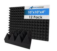 Arrowzoom 12 Pezzi Pannelli Acustici Piramidali Nero 25x25x10 cm, Studio, Home Theater, Resistente al Fuoco KK1471