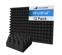 Arrowzoom 12 Pezzi Pannelli Acustici Piramidali Nero 25x25x15 cm, Studio, Home Theater, Resistente al Fuoco KK1471