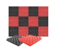 Arrowzoom 12 pezzi per isolamento acustico isolamento uovo di schiuma imbottitura in schiuma da parete studio acustico piastrelle, Poliuretano espanso, RED & BLACK, 25 cm x 25 cm x 3 cm