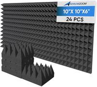 Arrowzoom 24 Pezzi Pannelli Acustici Piramidali Nero 25x25x15 cm, Studio, Home Theater, Resistente al Fuoco KK1471