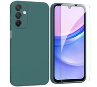 ARRYNN Custodia per Samsung Galaxy A15 4G / 5G (6,5") Cover + Pellicola Protettiva Vetro Temperato,Liquid Silicone TPU Case Cover per Samsung Galaxy A15 4G / 5G - Verde Scuro