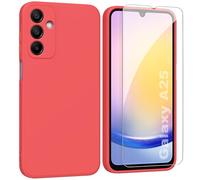 ARRYNN Custodia per Samsung Galaxy A25 5G (6,5") Cover + Pellicola Protettiva Vetro Temperato,Liquid Silicone TPU Case Cover per Samsung Galaxy A25 5G - Rosso