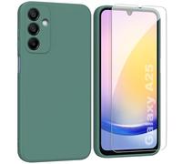 ARRYNN Custodia per Samsung Galaxy A25 5G (6,5") Cover + Pellicola Protettiva Vetro Temperato,Liquid Silicone TPU Case Cover per Samsung Galaxy A25 5G - Verde Scuro
