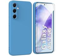 ARRYNN Custodia per Samsung Galaxy A55 5G (6.6") Cover + Pellicola Protettiva Vetro Temperato,Liquid Silicone TPU Case Cover - Blu