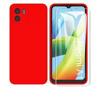 ARRYNN Custodia per Xiaomi Redmi A2 / A1 4G Cover + Pellicola Protettiva Vetro Temperato,Liquid Silicone TPU Case Cover per Xiaomi Redmi A1 / A2 4G - Rosso