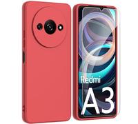ARRYNN Custodia per Xiaomi Redmi A3 4G (6.71") Cover + Pellicola Protettiva Vetro Temperato,Liquid Silicone TPU Case Cover per Xiaomi Redmi A3 4G - Rosso