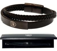 Arsenal FC Nero IP Pelle Bracciale Afc Crest Piastra Doppio Design Regalo Boxed