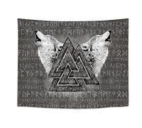 Arsey Arazzo da Parete Vichingo Valknut Tappeto Lupo Totem Rune Nordica Vichinga Decorazione Grande 200 X 150 cm