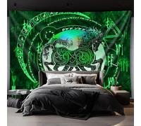 Arsey Arazzo UV a Luce Nera, Arazzi con Rune Vichinghe con Motivo di Odino e Cavallo per Festa e Decorazione per Compleanno, Stile Psicodelico Hippie, Regalo per Amanti dei Cavalli, Verde, 200 x 150
