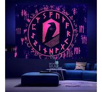 Arsey Viking Blacklight Tapestry UV Reactive Red Meditation Runes Odin's Raven Tappeto da parete Mitologia norrena Arazzi Glow in the Dark Wall Hanging Camera da letto 150x130cm