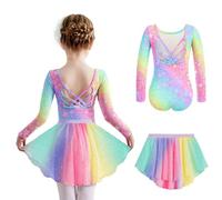 Arshiner Abbigliamento da Balletto per Ragazze 2-10 Anni Abito da Balletto a Maniche Lunghe Abito da Ballo in Cotone per Bambini in Due Pezzi Body da Balletto Senza Schienale con Abito Tutu