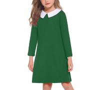Arshiner Abiti Ragazze a Maniche Lunghe Bambini Colletto alla Peter Pan Abiti in Cotone Abito da Scuola di Natale Abito Casual Bambini Verde 4-5 Anni
