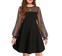 Arshiner Abito da Bambina a Maniche Lunghe Abiti da Festa Bambini Girocollo Abito Casual a Maniche Lunghe al Ginocchio Nero 120