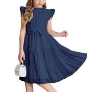 Arshiner Abito Estivo Bambina Abito Chiffon Blu Abiti per Bambini Abiti Festa Abiti per la Scuola per Ragazze Abiti con Volant Abiti Ballo con Cintura 9-10 Anni