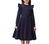 Arshiner Abito in Maglia da Bambina Autunno Inverno a Maniche Lunghe Svolazzante Trapezio in Tinta Unita Festivo Casual per Bambini Blu 8