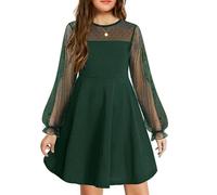 Arshiner Abito per Ragazze Festa Estiva Elegante Abito a Maniche Lunghe Abito da Principessa Abiti a Rete Bambini al Ginocchio Verde 140