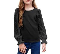 Arshiner Camicia a Maniche Lunghe da Ragazza con Polsini con Volant a Punto Smock Pois Svizzeri Camicie Pullover per Bambini Camicetta Girocollo Carina per Ragazze Nera 130
