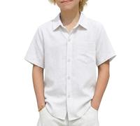 Arshiner Camicia Ragazzi in Lino Estivo Bambini Manica Corta Camicia Tempo Libero Comfort Bottoni Camicia per Ragazzi 7-8 Anni Bianco