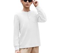 Arshiner Maglietta per Ragazzi a Maniche Lunghe Tinta Unita Maglietta Bambini Autunno Inverno Top Magliette Ragazzo Basic Magliette per Il Tempo Libero con Taschino sul Petto Bianco 140 9 10 Anni