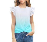 Arshiner Magliette per Bambine, Maniche a Palloncino, estive, per Il Tempo Libero, alla Moda per Bambini, Scollo Tondo, in Cotone, a Maniche Corte, Tie-Dye (Blu e Bianco) 130