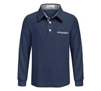Arshiner Polo a Maniche Lunghe per Bambino, Maglia Elasticizzata e Morbida con Colletto, Bottoni e Taschino, Elegante per la Scuola e l’Autunno, Blu Scuro,10-11 Anni
