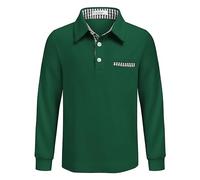 Arshiner Polo a Maniche Lunghe per Bambino, Maglia Scolastica Autunnale Elasticizzata con Colletto, Bottoni e Taschino, Elegante e Comoda, Verde, 9-10 Anni