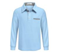 Arshiner Polo a Maniche Lunghe per Bambino, Maglia Uniforme Scolastica Elasticizzata e Morbida con Colletto, Bottoni e Taschino, Top Autunnale Azzurro, 7-8 Anni