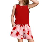 Arshiner Ragazze abiti estivi mette corti Casual Fashion Solid Top Top e pantaloncini bambini 2 capi di abbigliamento Set da spiaggia per i cuori stampa 160 12-13 anni